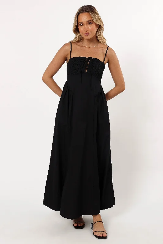 Alena Midi Dress - Black Stylish Off-Shoulder Ruffle Dress