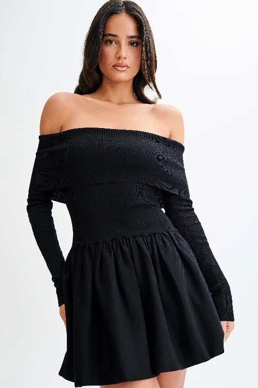 Atlanta Long Sleeve Mini Dress - Black Elegant Sequin Mini Dress