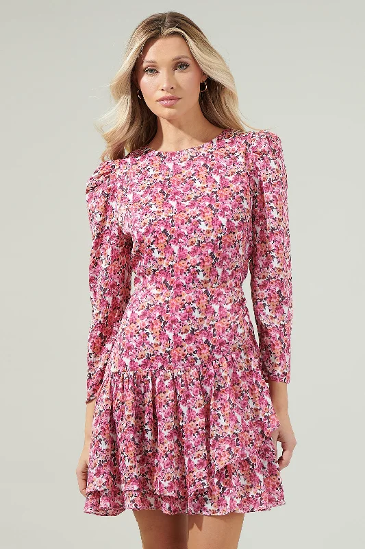 Aura Floral Ruffle Mini Dress Comfortable Smocked Mini Dress