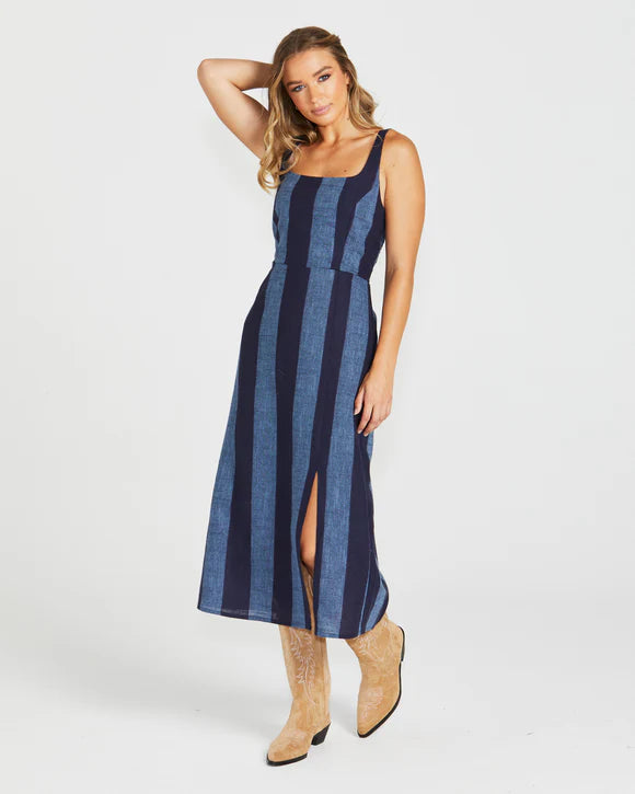 Cailee Midi Dress - Navy Stripe Fashionable Wide Leg Midi Dress