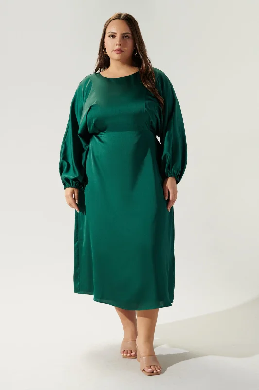 Chateau Satin Dolman Sleeve Midi Dress Curve Stylish Color Block Midi Dress