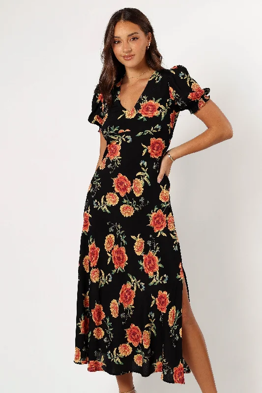 Christine Midi Dress - Sunset Floral Fashionable Skater Midi Dress