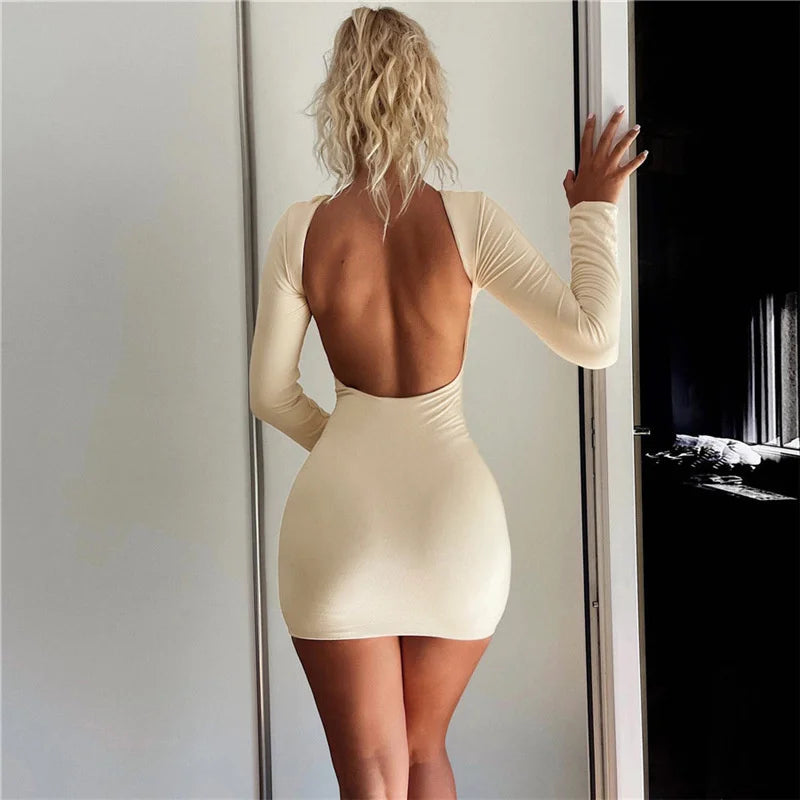 Backless Nightclub Party Slim Bodycon Autumn Winter Mini Dress Fashionable Party Mini Dress