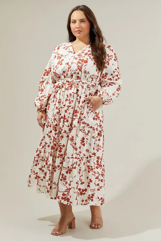 Garnet Floral Midi Dress Curve Fashionable High-Neck Midi Dress