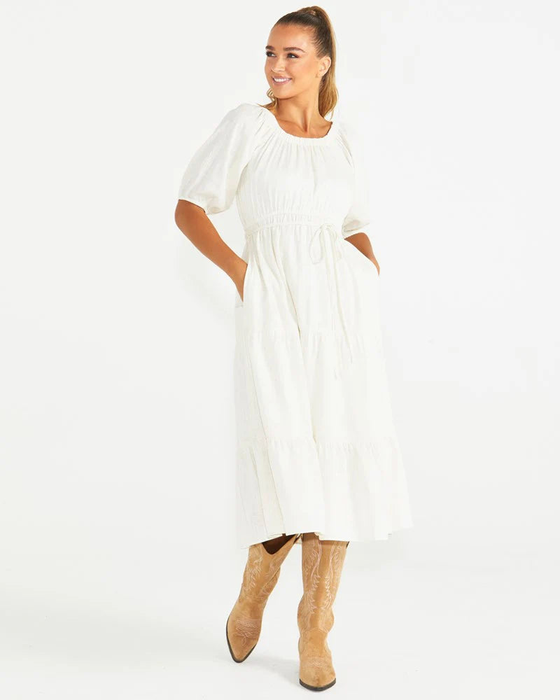 Harley Midi Dress - Oatmeal Comfortable Empire Waist Midi Dress