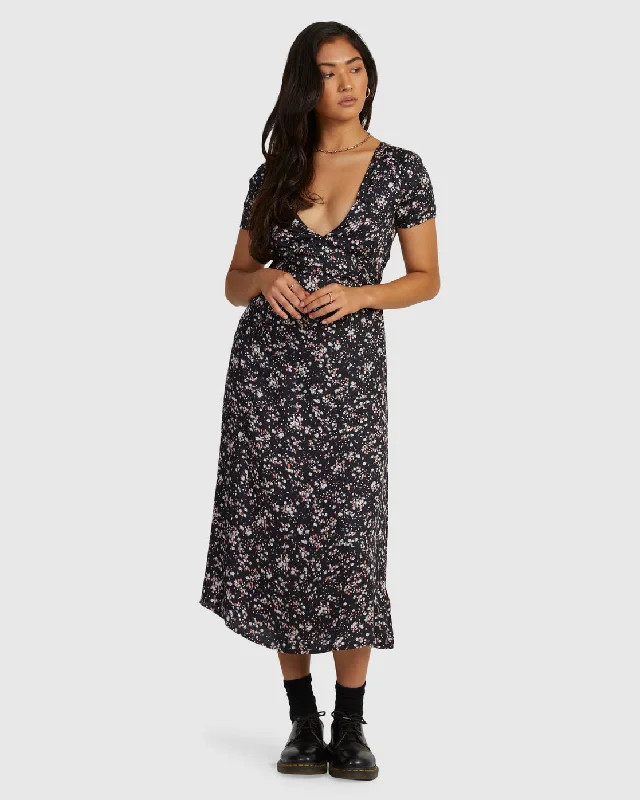 Heaven Sent Midi Dress - RVCA Black Comfortable Casual Midi Dress