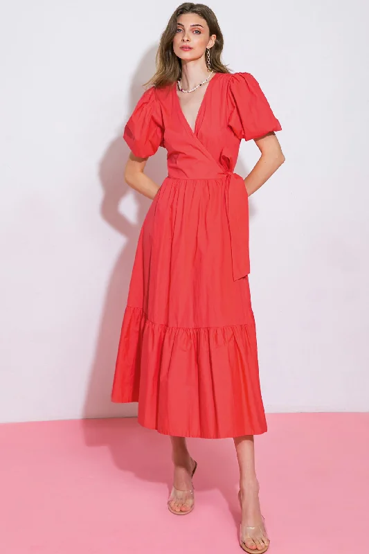 PERFECT ALLURE POPLIN MIDI DRESS Trendy Tiered Hem Midi Dress