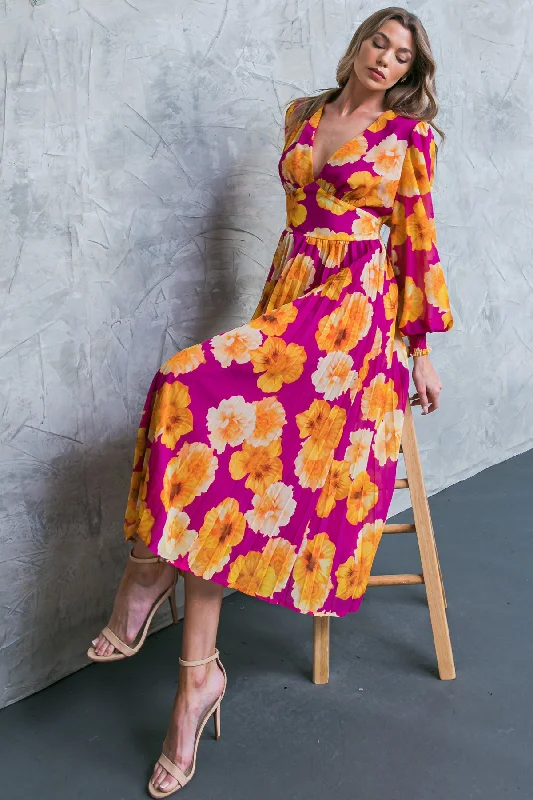 LOOK AT HER FLORAL WOVEN MIDI DRESS Comfortable Deep V Midi Dress