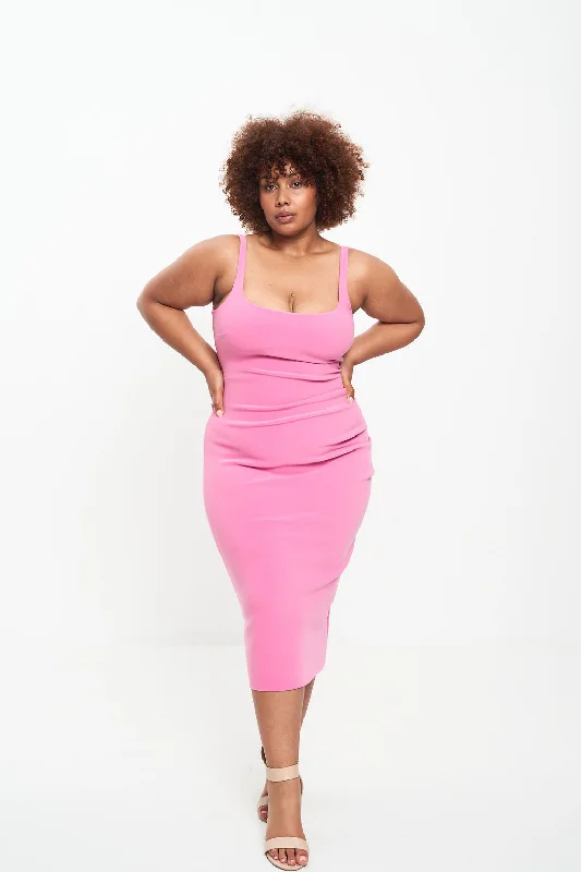 KARINA TUCK MIDI DRESS (PINK) Comfortable Casual Midi Dress