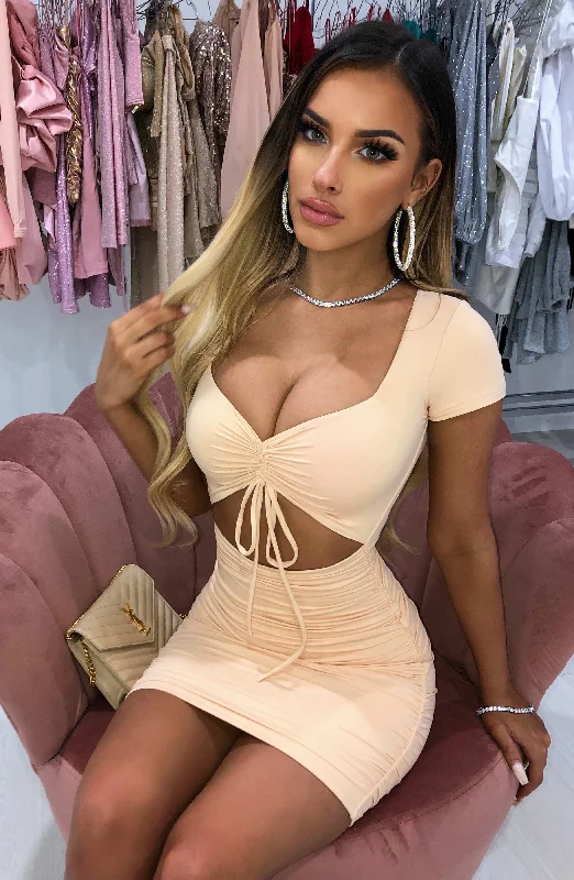 Kiera Mini Dress - Nude Elegant Vintage Mini Dress