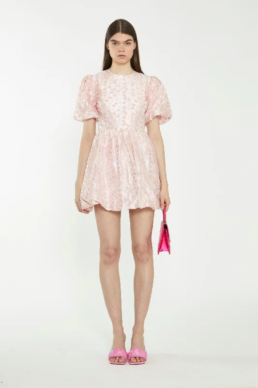 Pink Flower Organza Mini Dress Trendy Cut-Out Mini Dress