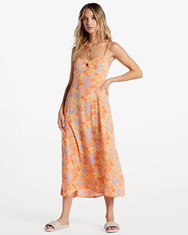 Last Sunset Midi Dress - Light Melon Comfortable Button Front Midi Dress