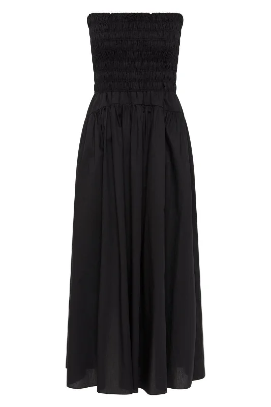 LIDA MIDI DRESS-BLACK Comfortable Ruched Midi Dress