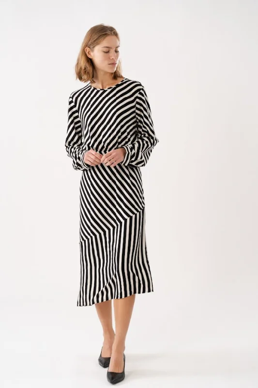 Lollys Laundry Riga Midi Dress  - Stripe Comfortable Short Sleeve Midi Dress