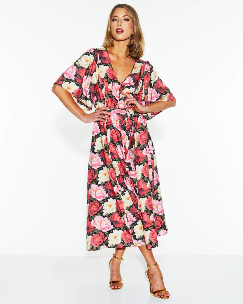 lyrical Midi Dress - Oscar Floral Trendy Flared Sleeve Midi Dress