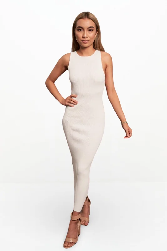 MARCELLE OPEN BACK MIDI DRESS (IVORY) Fashionable One-Shoulder Midi Dress