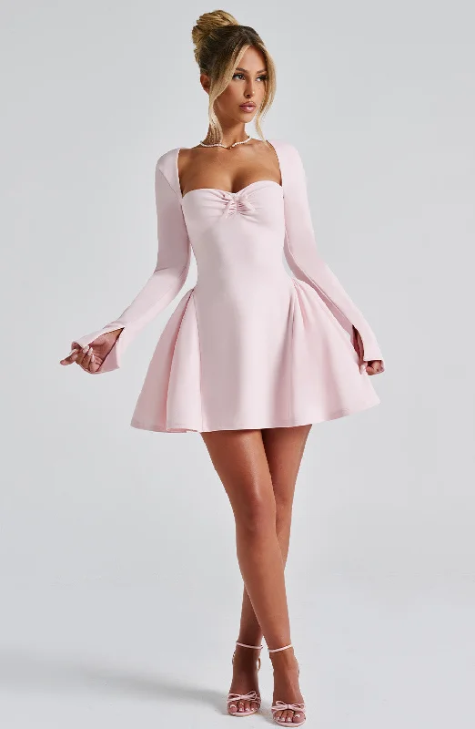 Megan Mini Dress - Blush Trendy Crossover Mini Dress