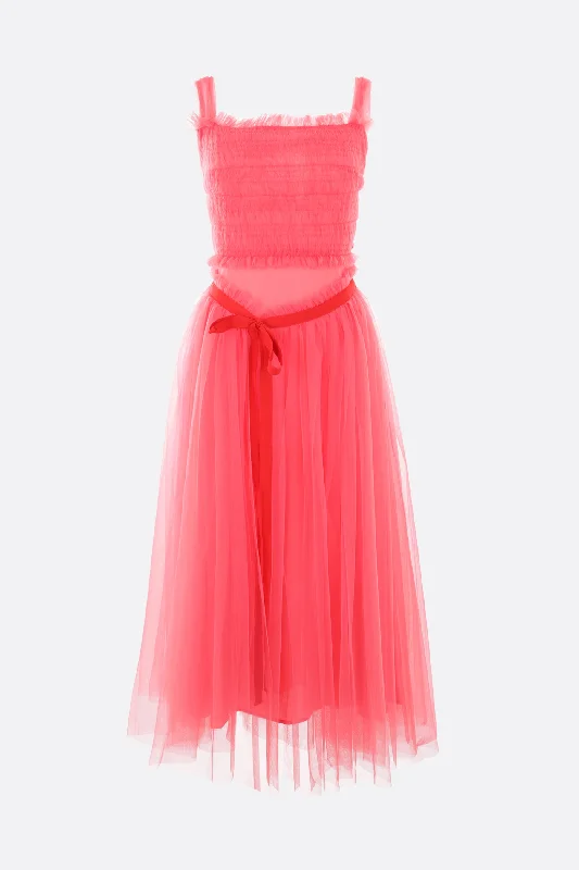 Elodie tulle midi dress Trendy Midi Dress with Belt