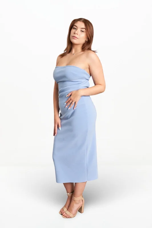 NOA MIDI DRESS (SKY BLUE) Elegant Satin Slip Midi Dress