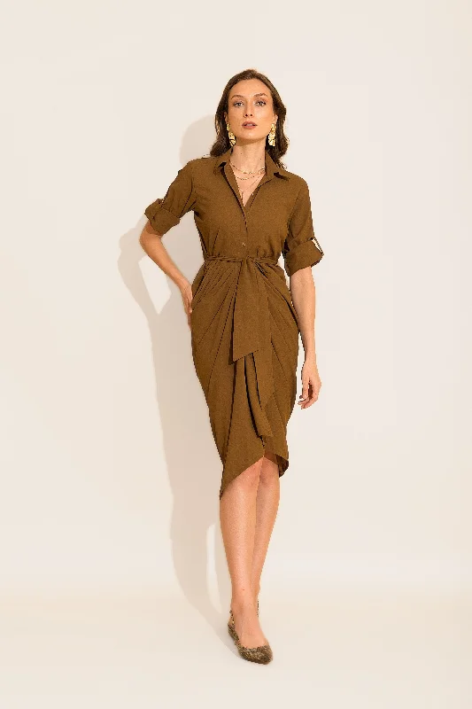 Olive Front Knot Midi Dress Trendy Square Neck Midi Dress