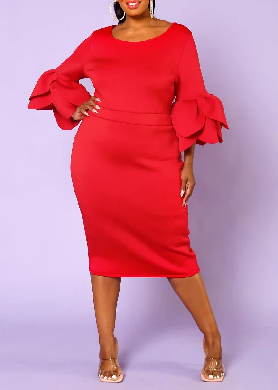 Hi Curvy Plus Size Women Elegant Form Fitting Midi Dress Trendy Bodycon Midi Dress