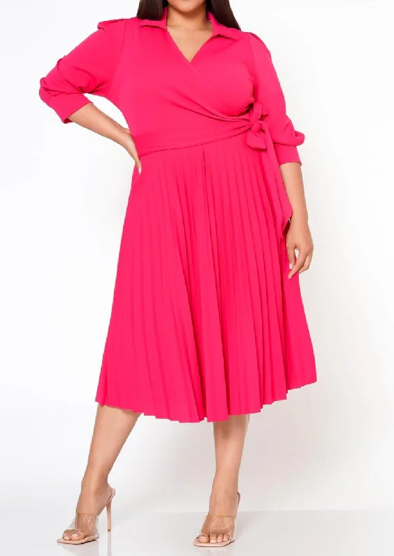 Hi Curvy Plus Size Women Pleated Flare Midi Dress Stylish Color Block Midi Dress