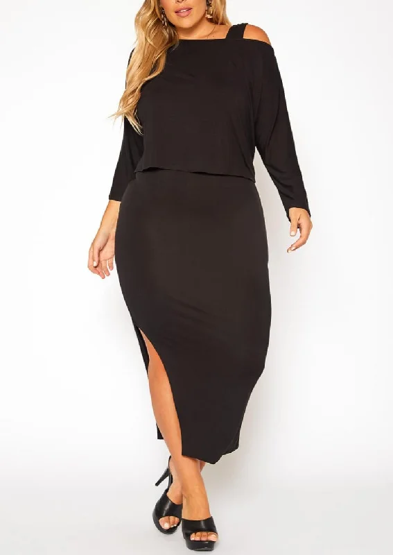 Hi Curvy Plus Size Women Shirt & Tank Midi Dress Set Fashionable High-Low Midi Dress