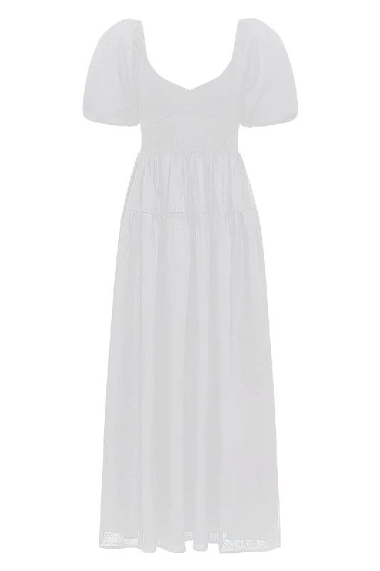 ROSARICO MIDI DRESS-WHITE Trendy Ruched Side Midi Dress