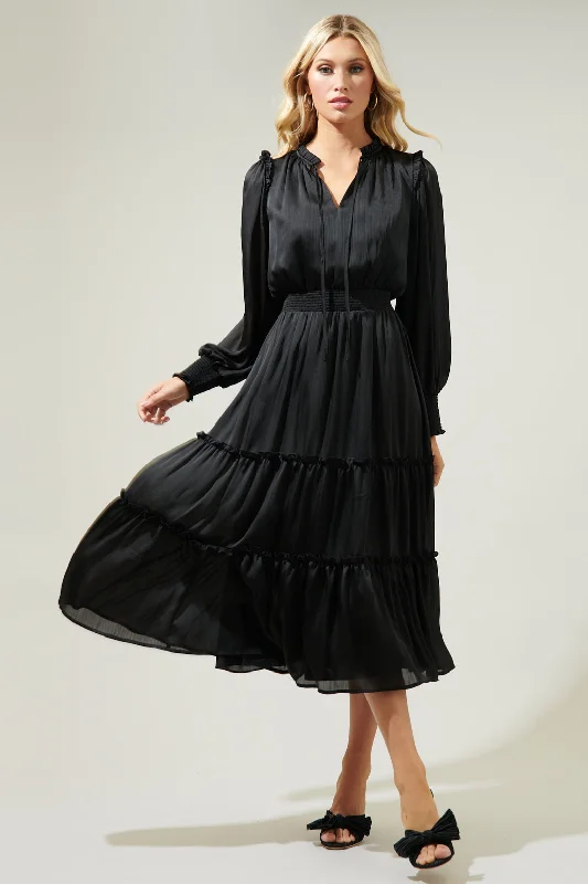 Siete Satin Split Neck Midi Dress Stylish Button-Down Midi Dress