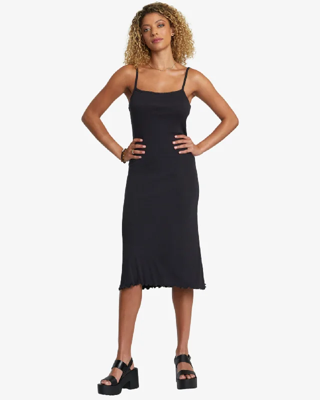 Slink Midi Dress - RVCA Black Elegant Puff Sleeve Midi Dress