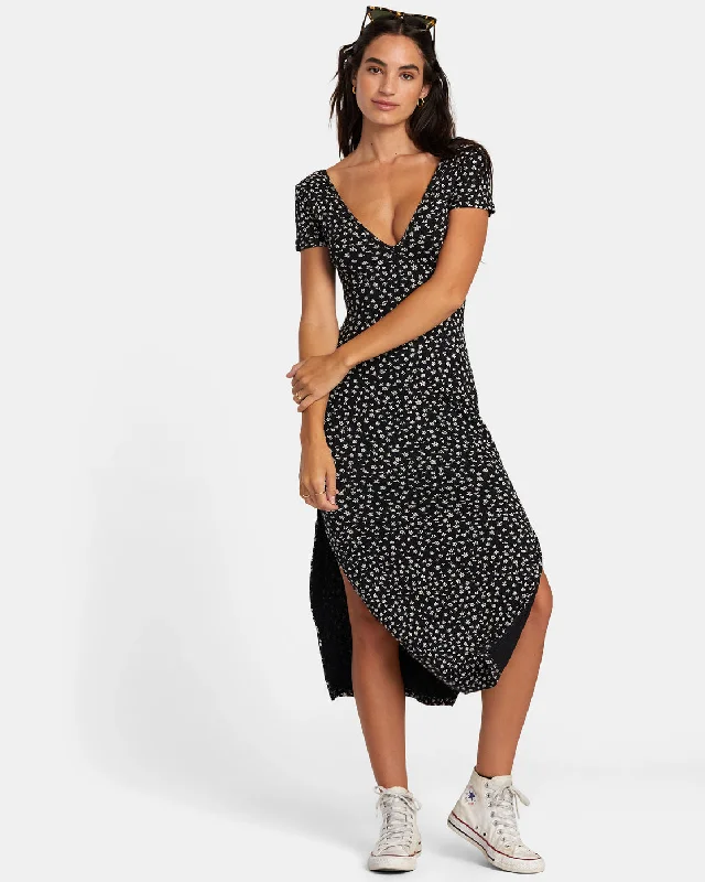 Smitten Midi Dress - RVCA Black Trendy Knit Midi Dress