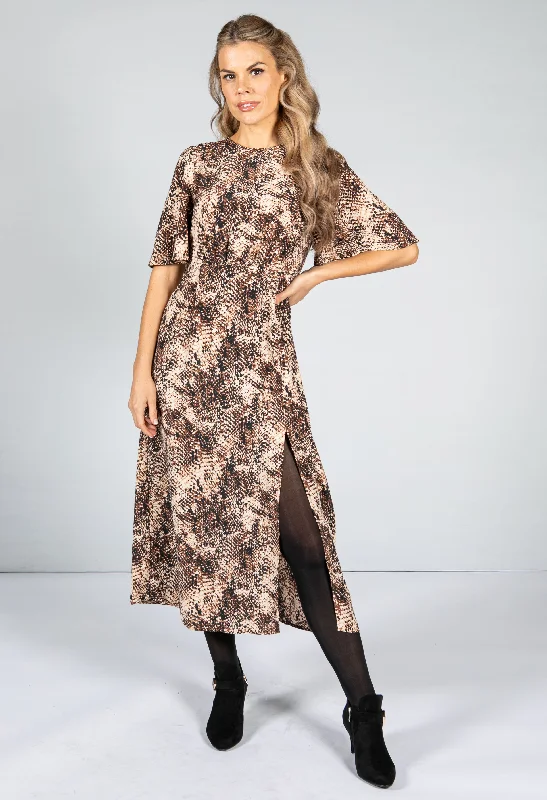 Snake Skin Print Midi Dress Comfortable Floral Print Midi Dress