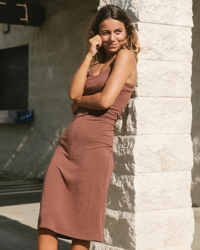 Summer Babe Midi Dress - Mocha Trendy A-Line Midi Dress