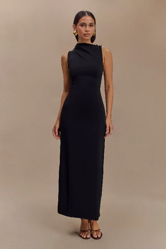 Taylor Draped Stretch Crepe Midi Dress - Black Comfortable Knitwear Midi Dress