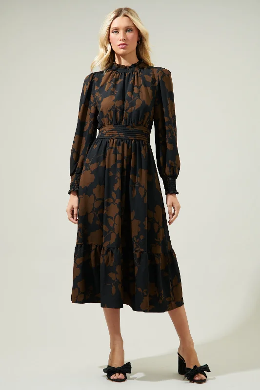 Toffee Floral Caitlyn Smock Sleeve Midi Dress Fashionable Fitted Midi Dress