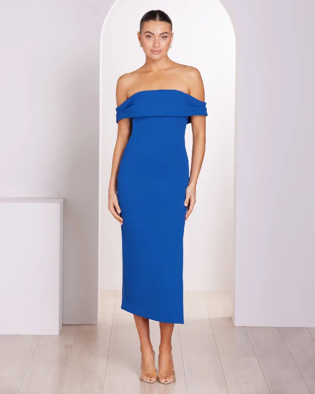 Viktor Off Shoulder Midi Dress Trendy Midi Dress with Belt