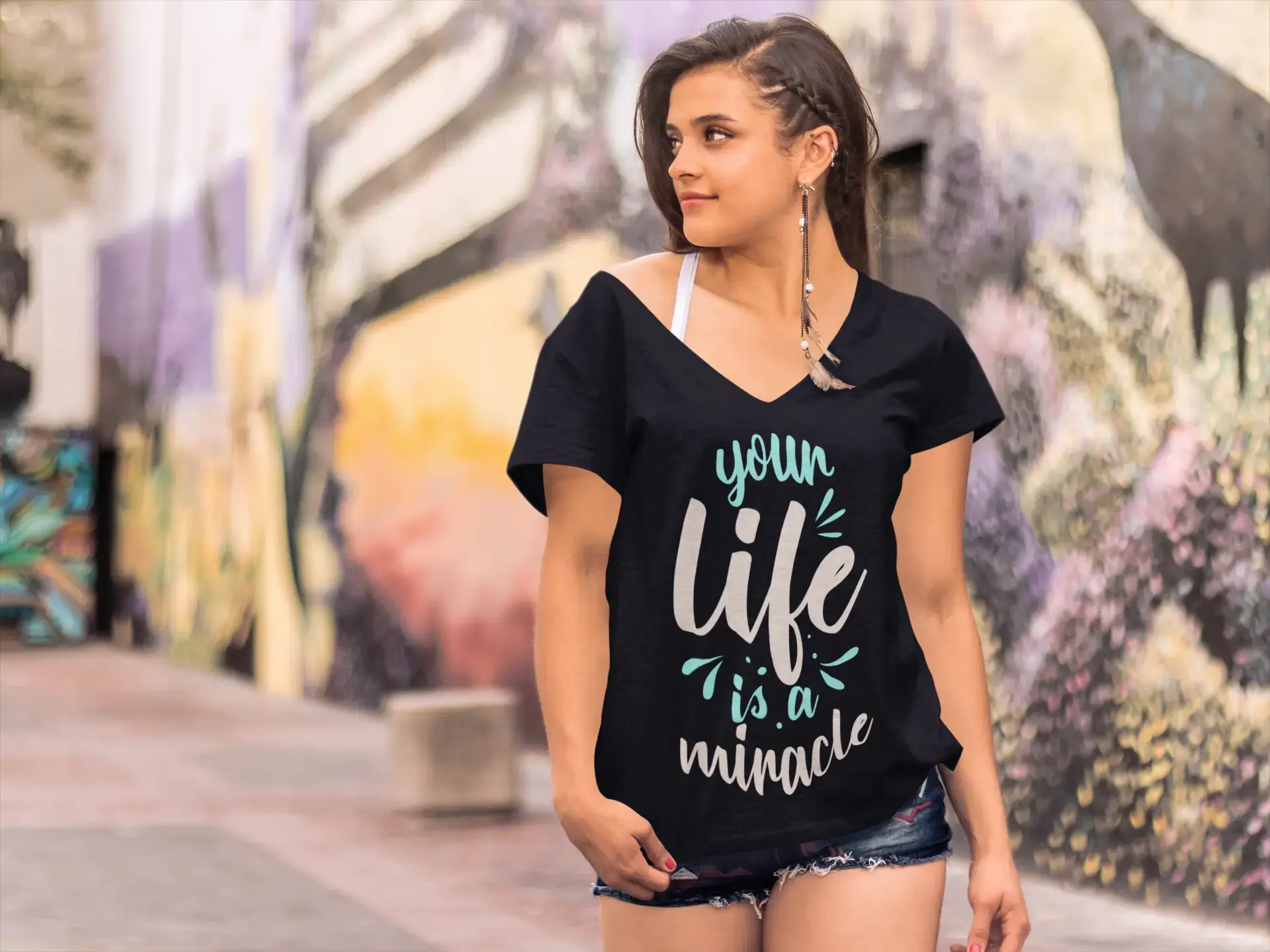 ULTRABASIC Women's T-Shirt Your Life Is a Miracle - Inspirational Shirt Fleece Nylon Spandex