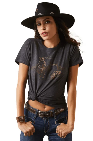 Ariat Women's Rodeo Stitches Charcoal Tee 10044617 Fleece Fabric Down Fabric Feather Fabric