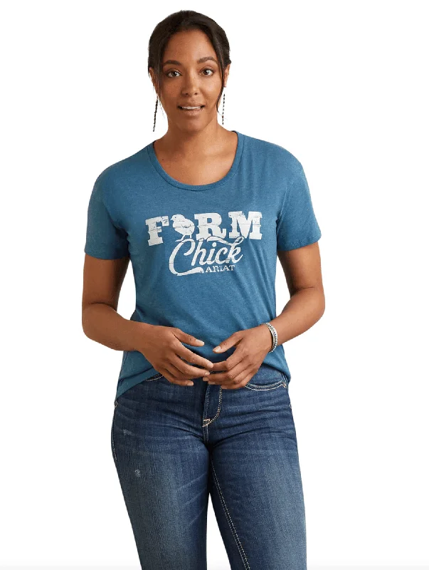 Ariat Women's Farm Chick Blue Tee 10042792 Elegant Classic Vintage