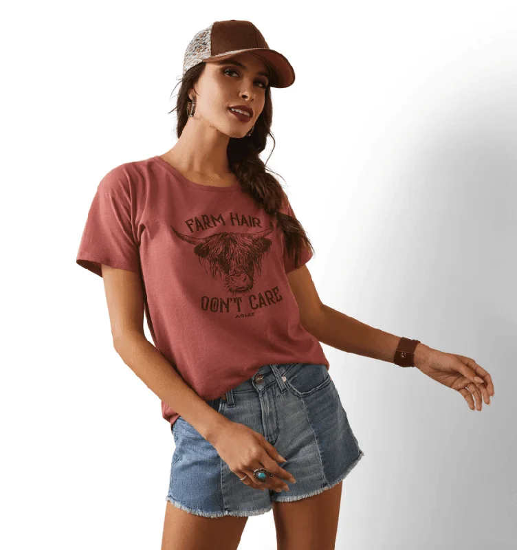 Ariat Women's Red Clay Farm Hair Tee 10044613 Fashionable Trendy Casual