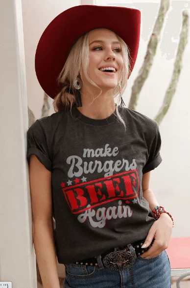 Cruel Denim Women's Black Make Burgers Beef Again Tee CTT7385005 Striped Floral Plaid