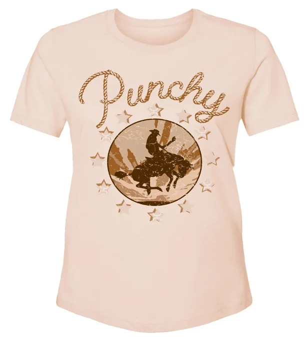 Hooey Women's "Buck Wild" Peach Tee HT1640LTPK Silk Blend Satin Velvet