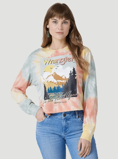 Wrangler Women's Retro Tie Dye Crop Long Sleeve Tee 112327239 Basic T-Shirt Crew Neck Short Sleeve