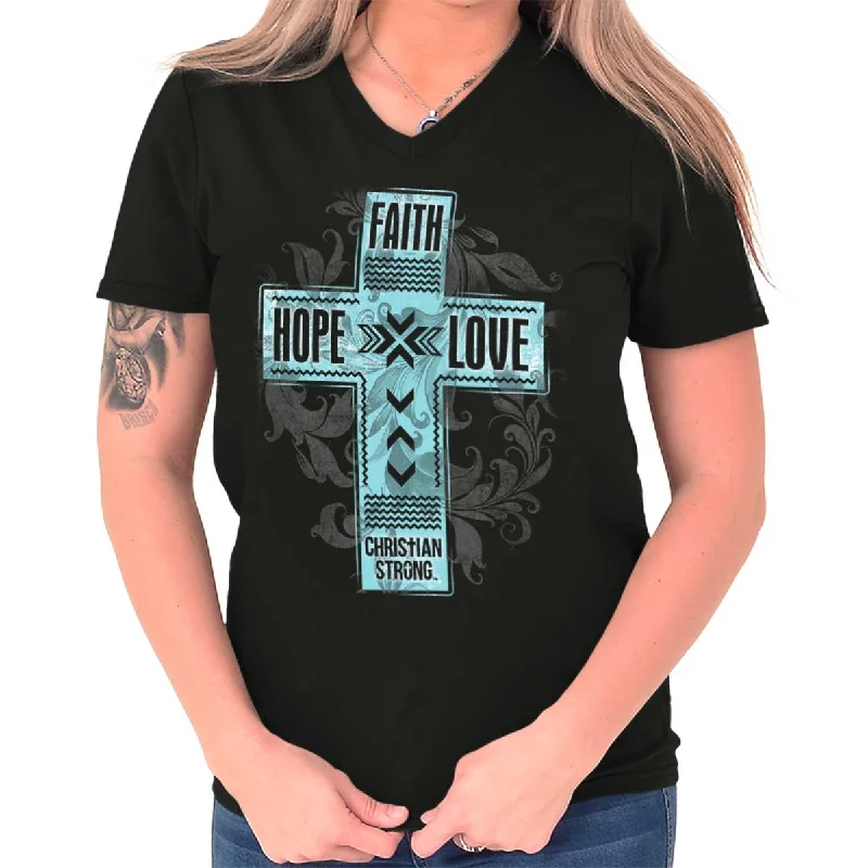 Faith Hope Love V-Neck T-Shirt Collared Crew Neck Turtle Neck