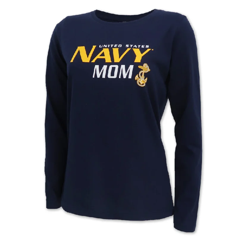 Ladies United States Navy Mom Long Sleeve T-Shirt (Navy) Casual Formal Business