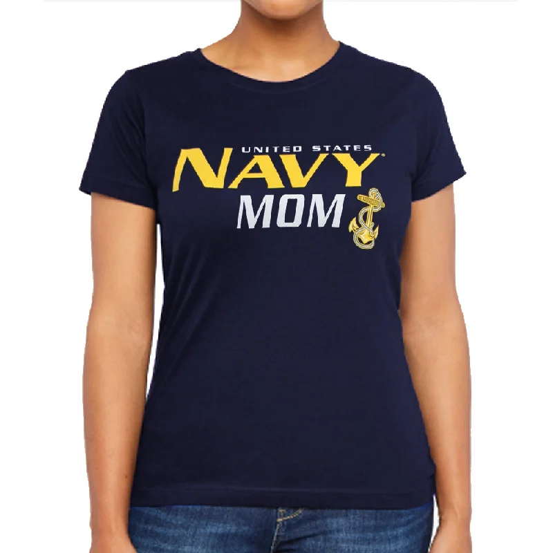 Ladies United States Navy Mom T-Shirt (Navy) Hooded Caped Shawl Collar