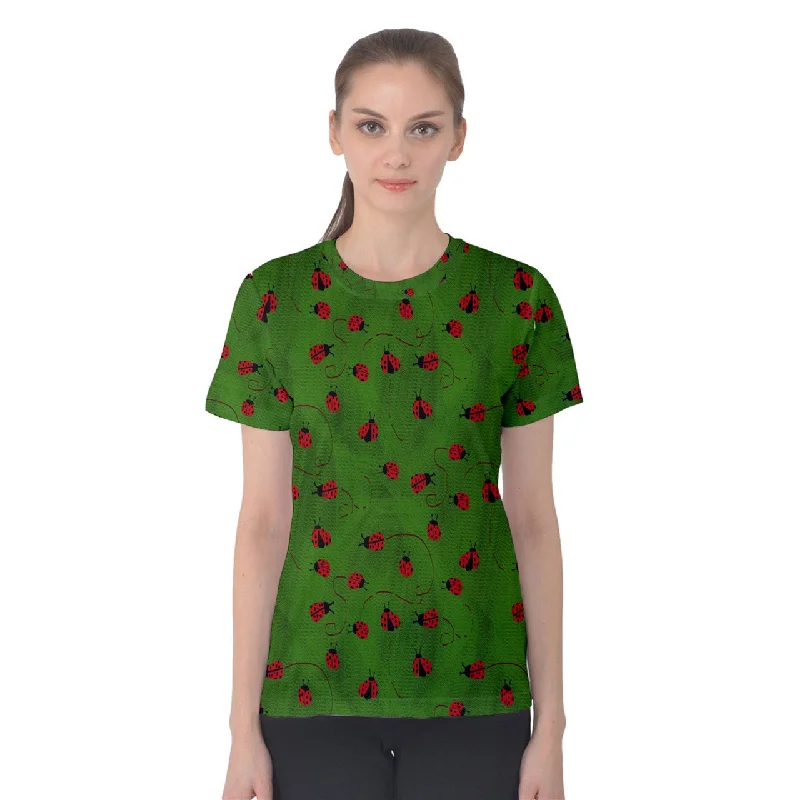 Ladybugs  Women's Cotton Tee Solid Print Embellished