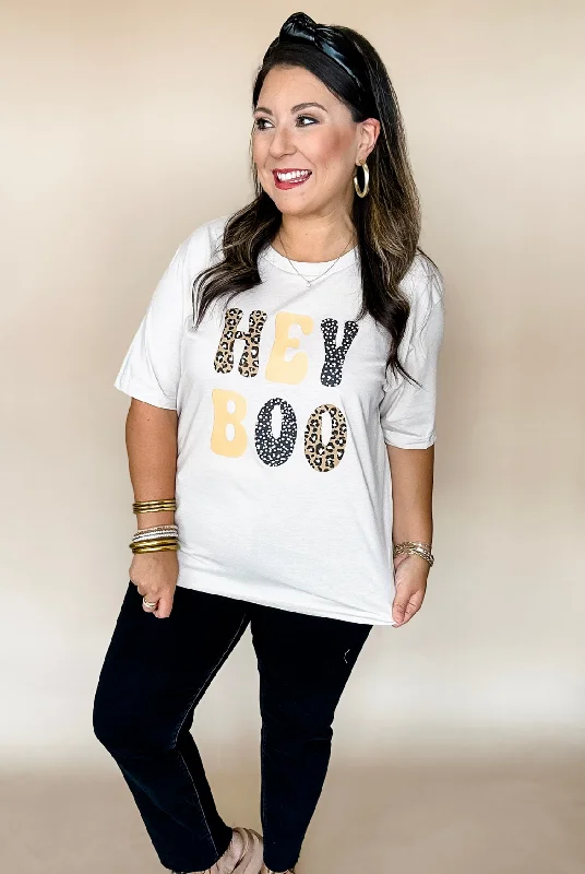 Leopard Hey Boo Tee in Natural Embroidered Appliqued Beaded