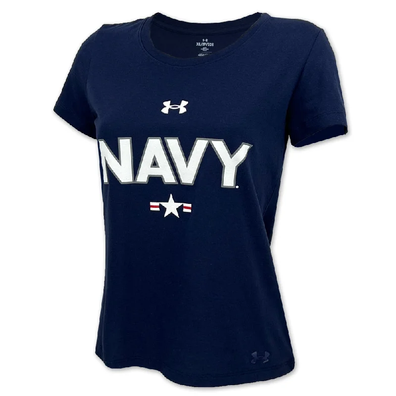 Navy Ladies Under Armour Fly Navy T-Shirt (Navy) Solid Color Striped Floral