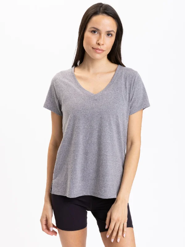 Pattie Triblend V-Neck Tee Zippered Front Buttoned Front Snap Front